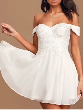 Lulus Bridal Angel Ethereal Wedding Romantic Lace Off The Shoulder Dress White S